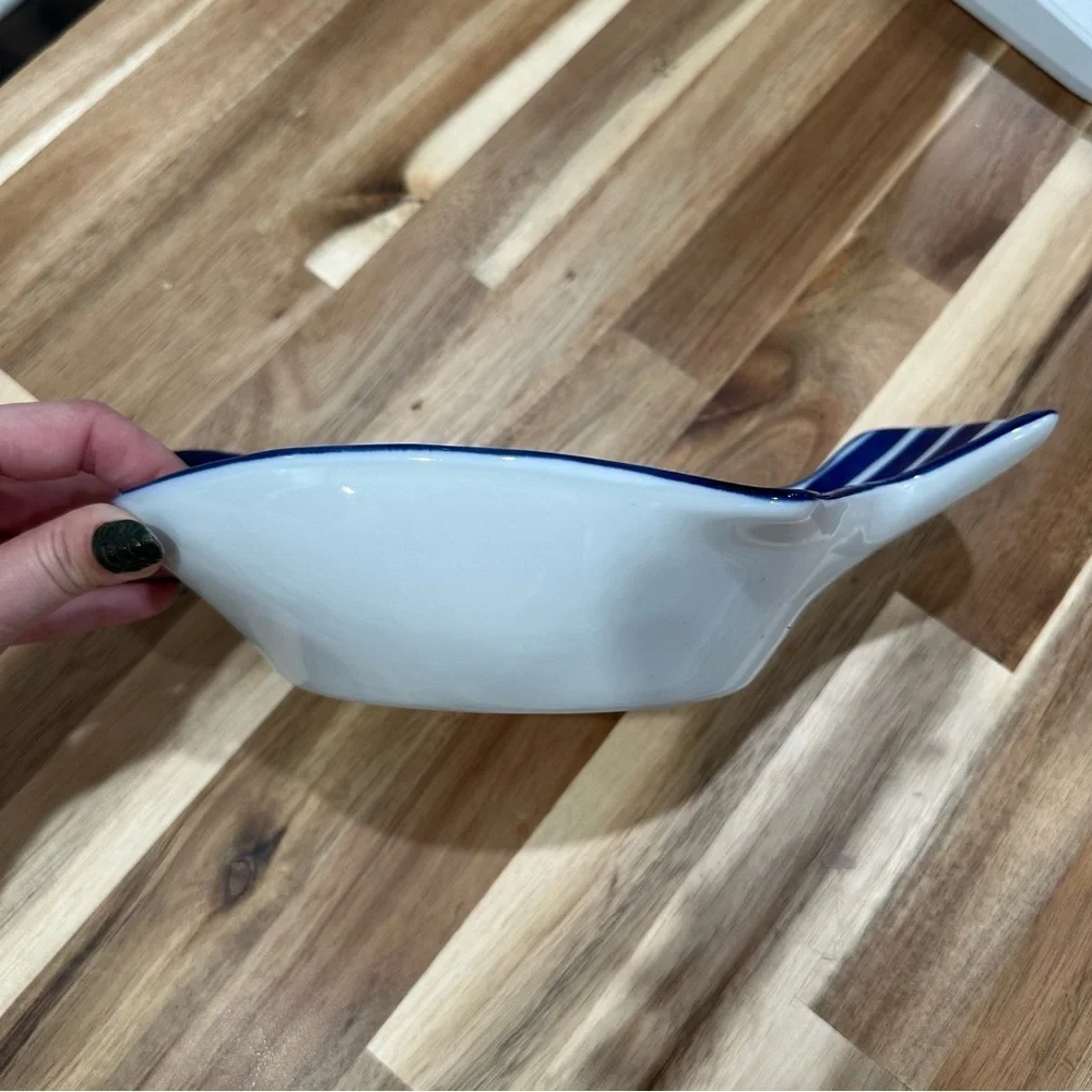 Vintage Dansk Arabesque Fish Dish Blue White MCM Scandinavian Decor